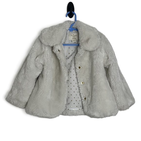kate spade Other - Kate Spade White Collared Faux Fur Jacket Girls Size 98/3Y